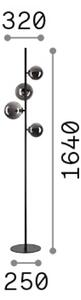 Stojacia lampa IDEAL LUX Perlage, mosadz/biela, výška 164 cm, 4-pl. žiarovka, Mosadz / zlato, Obývacia izba / jedáleň, kov