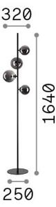 Stojacia lampa IDEAL LUX Perlage, mosadz/jantár, výška 164 cm, 4-pl. žiarovky, Mosadz / zlato, Obývacia izba / jedáleň, kov