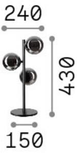 Stolová lampa IDEAL LUX Perlage, mosadz/jantár, výška 43 cm, 3-pl. žiarovka, Mosadz / zlato, Obývacia izba / jedáleň, kov
