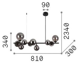 IDEAL LUX závesné svietidlo Perlage, dĺžka 81 cm, mosadz/jantár, 10-pl., Mosadz / zlato, Obývacia izba / jedáleň, kov, Závesné svietidlo