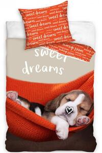 Bavlnené posteľné obliečky šteniatko - motív Sweet dreams - 100% bavlna - 70 x 90 cm + 140 x 200 cm