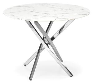 Halmar RAYMOND 3 jedálenský stôl okrúhly, 100/73cm, biely mramor/nohy strieborné