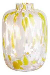 CONFETTI Váza sklenená 18 cm - biela/žltá