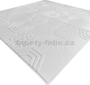 Samolepiace penové 3D panely RS063-1, cena za kus, rozmer 70 x 67,5 cm, hexagony biele s dekorom, IMPOL TRADE