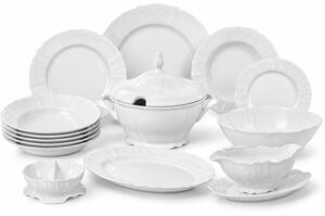Bernadotte biela – porcelánová obedová súprava pre 6 osôb, 26-dielna (Kompletná 26-dielna obedová súprava z karlovarského porcelánu Thun 1794 pre 6 osôb)