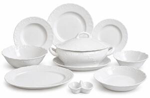 Rokoko biela porcelánová obedová súprava pre 6 osôb, 24-dielna (Elegantná biela obedová súprava Rokoko z porcelánu Ćmielów pre 6 osôb)
