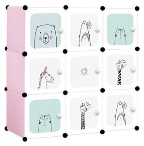 SUPPLIES TOYS detská modulárna skriňa, organizér na hračky a oblečenie 9x poličiek - ružová farba