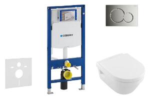 Geberit Duofix - Modul na závesné WC s tlačidlom Sigma01, lesklý chróm + Villeroy Boch - WC a doska, DirectFlush, SoftClose, CeramicPlus 111.300.00.5 NB2