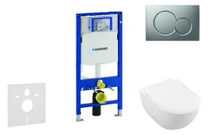 Geberit Duofix - Modul na závesné WC s tlačidlom Sigma01, matný chróm + Villeroy Boch - WC a doska, DirectFlush, SoftClose, CeramicPlus 111.300.00.5 NI3