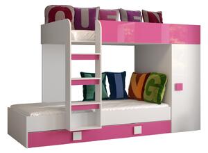 Detská kombinovaná posteľ 90 cm Toreno 2 (biela + biely lesk + ružový lesk). Vlastná spoľahlivá doprava až k Vám domov. 1083313