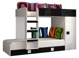 Detská kombinovaná posteľ 90 cm Toreno 2 (biela + biely lesk + čierny lesk). Vlastná spoľahlivá doprava až k Vám domov. 1083314