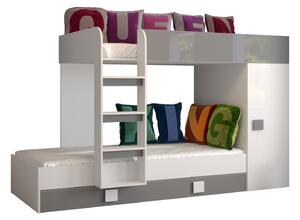 Detská kombinovaná posteľ 90 cm Toreno 2 (biela + biely lesk + sivý lesk). Vlastná spoľahlivá doprava až k Vám domov. 1083315