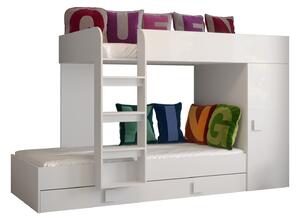 Detská kombinovaná posteľ 90 cm Toreno 2 (biela + biely lesk + biele lesklé madlá). Vlastná spoľahlivá doprava až k Vám domov. 1083316