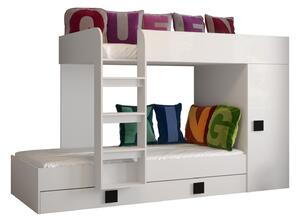 Detská kombinovaná posteľ 90 cm Toreno 2 (biela + biely lesk + čierne lesklé madlá). Vlastná spoľahlivá doprava až k Vám domov. 1083319