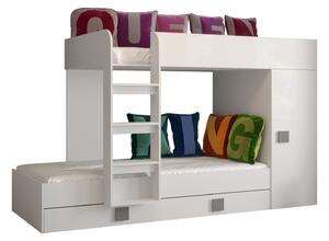 Detská kombinovaná posteľ 90 cm Toreno 2 (biela + biely lesk + sivé lesklé madlá). Vlastná spoľahlivá doprava až k Vám domov. 1083320