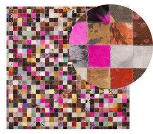Farebný koberec 200 x 200 cm vyrobený z koženého patchworkového štvorca moderného