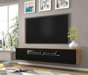 TV stolík/skrinka Aurinko 200 (dub artisan + matná čierna) (s osvetlením). Vlastná spoľahlivá doprava až k Vám domov. 1083441