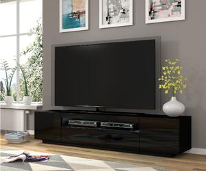 TV stolík/skrinka Aurinko 200 (lesklá čierna) (s osvetlením). Vlastná spoľahlivá doprava až k Vám domov. 1083451