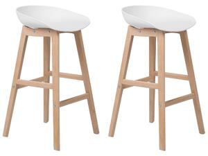 Sada 2 barových stoličiek svetlé drevo a biely plast 85 cm sedadlo pultová stolička