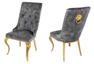Dizajnová stolička Rococo Levia hlava sivá / zlatá