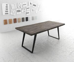 DELIFE Jedálenský stôl Edge 200x100 XL akácia platinová kov šikmý Live-Edge