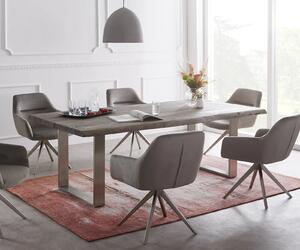 DELIFE Jedálenský stôl Edge 200x100 XL akácia platinová nerezová oceľ úzky Live-Edge