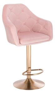 LuxuryForm Barová stolička ANDORA VELUR na zlatom tanieri - svetlo ružová