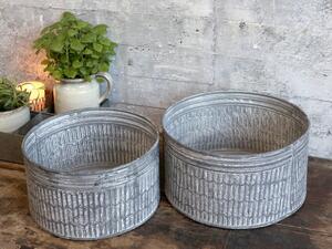 2ks dekoračné plechové zinkové antik obaly na kvetináče - Ø 29*15 cm - Chic Antique