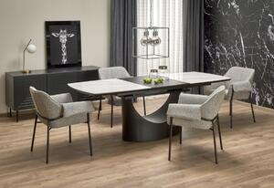 Rozkladací jedálenský stôl VIRUL, 160-220x77x90, biely mramor/čierna