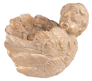 Zlato-hnědý antik obal na květináč Anděl s křídly - 16*13*12 cm - Clayre & Eef
