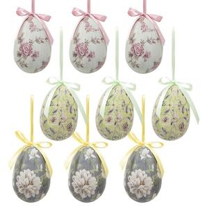 9ks dekorácia závesné vajíčko s kvetmi Spring Egg - Ø 5*7cm - Clayre & Eef