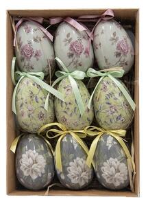 9ks dekorácia závesné vajíčko s kvetmi Spring Egg - Ø 5*7cm - Clayre & Eef