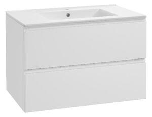 Kielle Oudee - Skrinka vrátane umývadla, 80x55x46 cm, 2 zásuvky, lesklá biela 50002S80