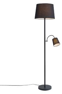 Klasická stojaca lampa čierna s čiernym tienidlom a lampou na čítanie - Retro