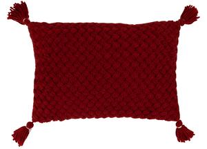 Dekoračný červený akrylový vankúš v obdĺžnikovom tvare so strapcami na rohoch vankúša 58 x 39 x 10 cm Jolipa 39218