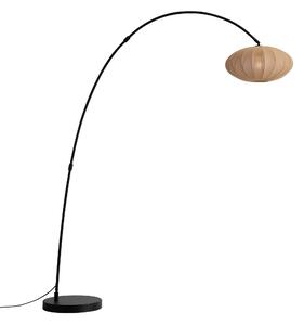 Japandi oblúková stojaca lampa čierna s hnedým tienidlom - Bida