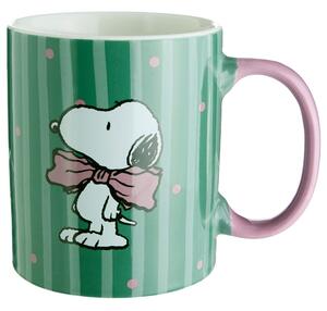 PEANUTS Hrnek Snoopy s mašlí 380 ml - zelená/růžová