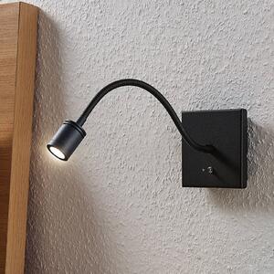 Lindby LED nástenné svietidlo Mayar, čierne, kov, lampa na čítanie, 11 cm, Čierna, Spálňa, kov, Moderný, Svetlo na čítanie