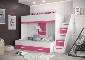 Detská kombinovaná posteľ 90 cm Puro 16 (matná biela + biely lesk + ružový lesk). Vlastná spoľahlivá doprava až k Vám domov. 1087104