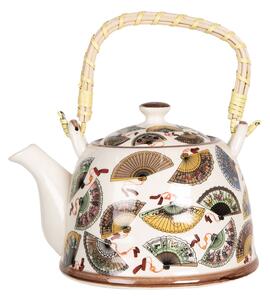 Porcelánová kanvica na čaj s motívom vejárov - 18*14*12 cm / 0,8L - Clayre & Eef