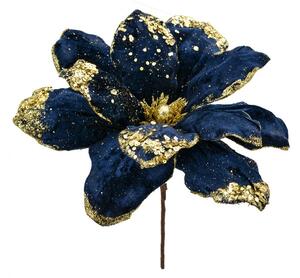 Modro-zlatá dekorácia kvetina vianočná hviezda Poinsettia - Ø 24*27 cm - Clayre & Eef