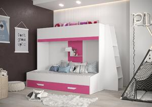 Detská kombinovaná posteľ 90 cm Puro 17 (matná biela + biely lesk + ružový lesk). Vlastná spoľahlivá doprava až k Vám domov. 1087113