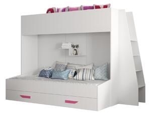 Detská kombinovaná posteľ 90 cm Puro 17 (matná biela + biely lesk + ružové úchytky). Vlastná spoľahlivá doprava až k Vám domov. 1087118