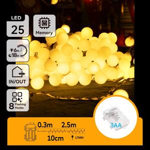 Aigostar-LED Vonkajší svetelný reťazec 25xLED/3xAA/8 funkcií 2,8 m IP44 teplá biela