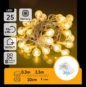 Aigostar - LED Vonkajšia svetelná reťaz 25xLED/3xAA/8 funkcií 2,8 m IP44 teplá biela