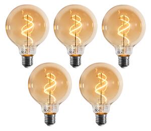 Sada 5 stmievateľných LED žiaroviek E27 so špirálovým vláknom G95 zlatá 4W 270 lm 2100K