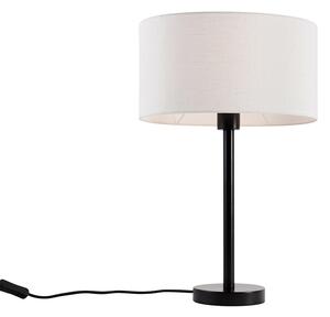 Stolná lampa čierna s oválnym ľanovým tienidlom biela 35cm - Simplo