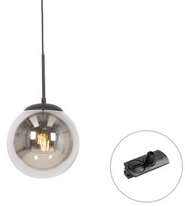 Závesné svietidlo Art Deco čierne s dymovým sklom vrátane adaptéra na koľajnicu 1-fázové - Iconic Flore