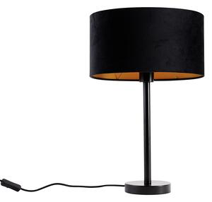 Stolová lampa čierna s oválnym zamatovým tienidlom čiernym 35 cm - Simplo
