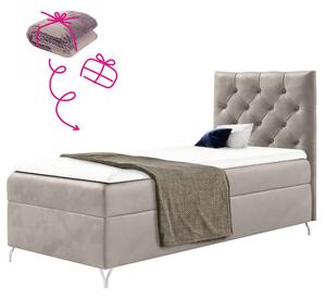 KONDELA Boxspringová posteľ, 90x200, sivobéžová Taupe látka Velvet, pravá, GULIETTE + darček